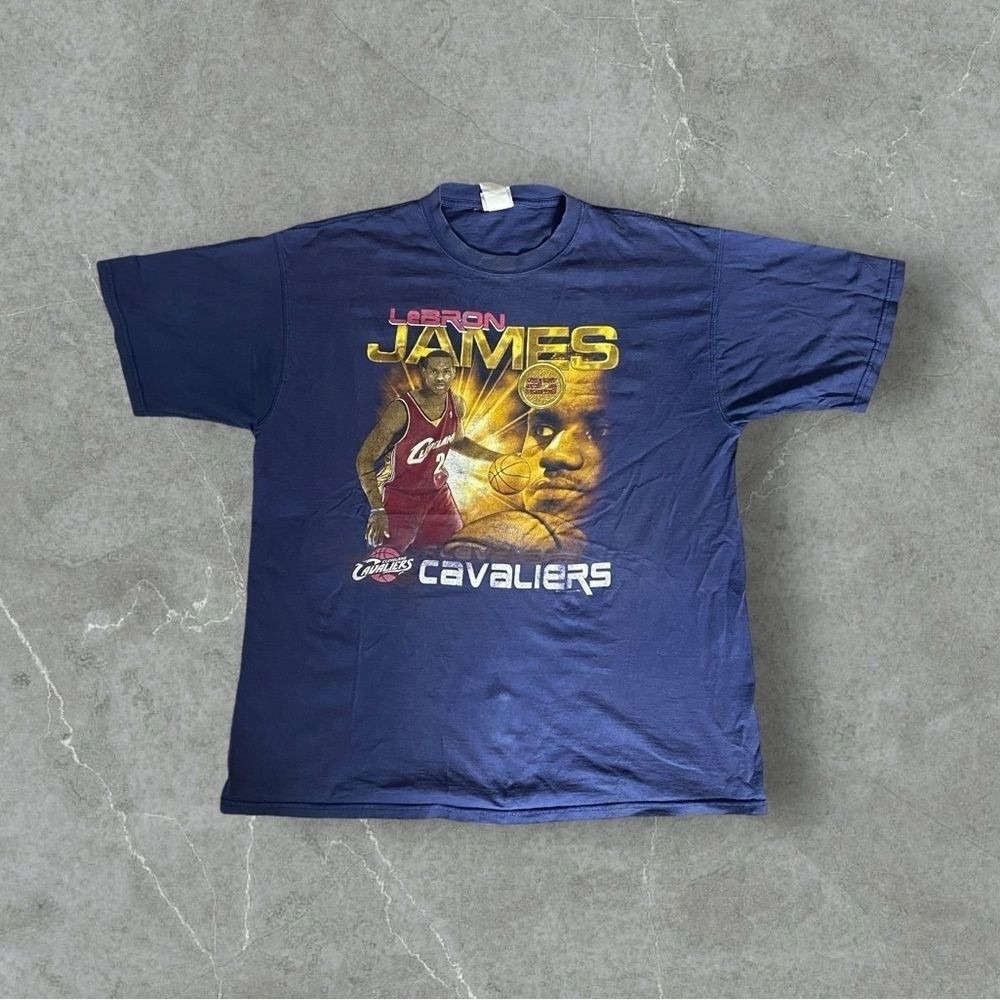 Vintage Lebron James Shirt Men's Large Blue Coin Player NBA Y2K Legend Cavaliers